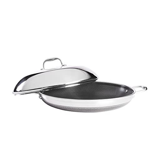 hexclad 14 inch hybrid stainless steel frying pan with lid, stay-cool handle - pfoa free, dishwasher and oven safe, non stick