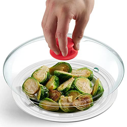Godinger godinger microwave plate cover lid with easy grip handle, safe  tempered glass, microwave food cover, splatter cover guard
