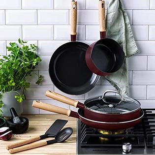 Green Pan greenpan hudson healthy ceramic nonstick, 8 piece cookware pots  and pans set, wood inspired