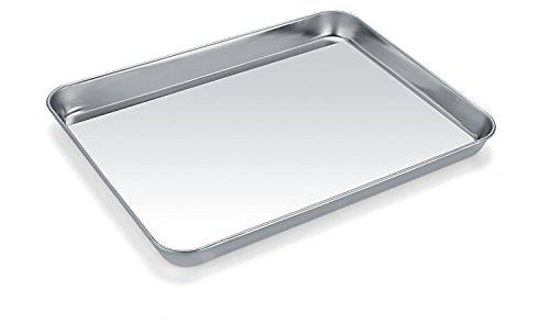 hohungf small stainless steel baking sheets,mini cookie sheets,toaster oven  tray pan & rectangle size 10.4lx8wx1h inch non toxic & he