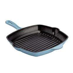 country living enameled cast iron square grill griddle pan, naturally non stick, pouring spouts for easy draining, indoor and