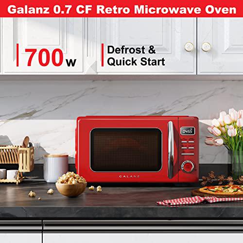 galanz glcmkz07rdr07 retro countertop microwave oven with auto cook & reheat, defrost, quick start functions, easy clean with