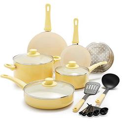 greenlife soft grip healthy ceramic nonstick 12 piece cookware pots and pans set, pfas-free, dishwasher safe, yellow