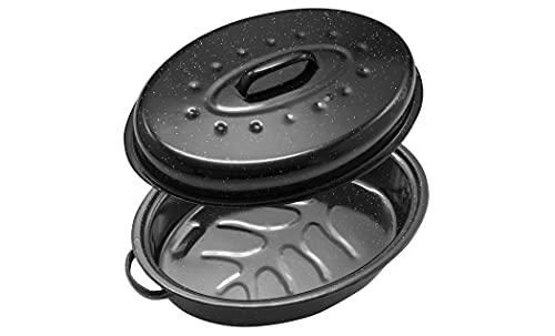 eternal living granite roasting pans, black (15" oval roaster pan with lid)