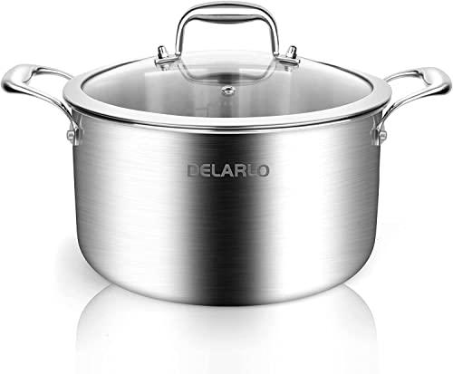 DELARLO stainless steel stock pot induction ready - 5qt delarlo cooking pot 18/8 food grade tri-ply stainless steel, durable soup pot