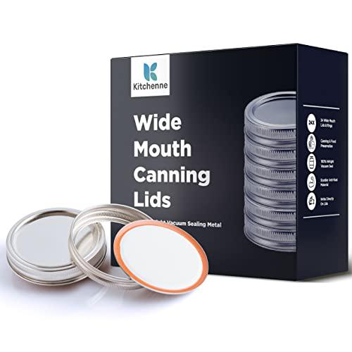 kitchenne wide mouth canning lids and rings - 24 pack - canning lid and ring for large mouth jar - bulk widemouth lids for small & quar
