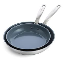 Green Pan greenPan Treviso Stainless Steel Healthy ceramic Nonstick, 95 and 11 Frying Pan Skillet Set, PFAS-Free,clad, Induction, Dishwash