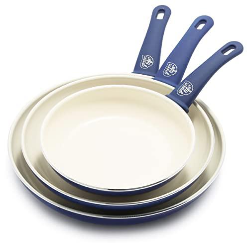 greenlife soft grip healthy ceramic nonstick, 8" 10" and 12" frying pan skillet set, pfas-free, dishwasher safe, blue