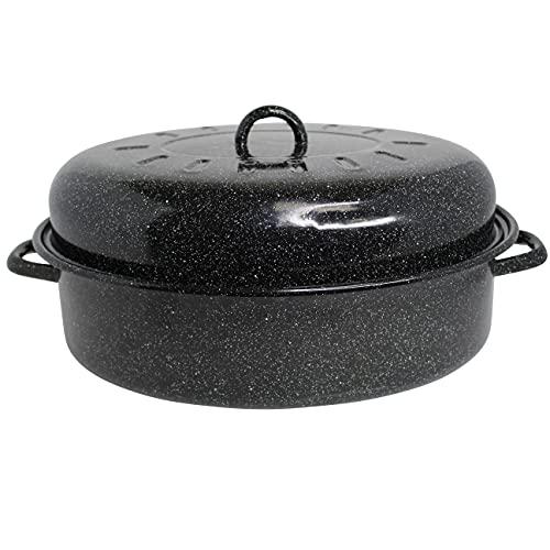 mirro 18" black covered oval roaster with lid