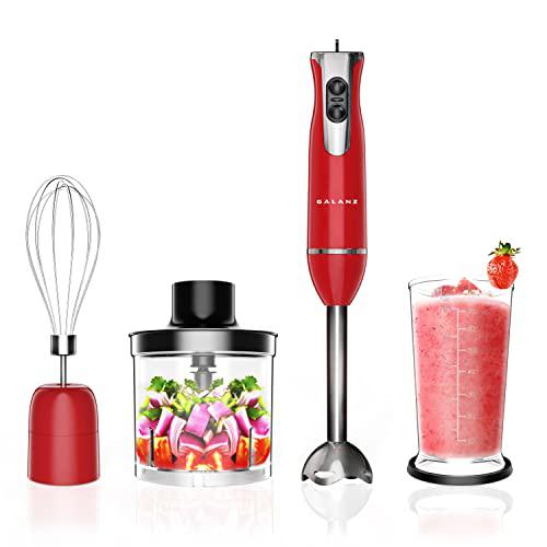 galanz 4-in-1 Retro Immersion Hand Blender with Whisk & chopper Attachments, 2 Speeds with Turbo Setting, Blending Beaker Includ