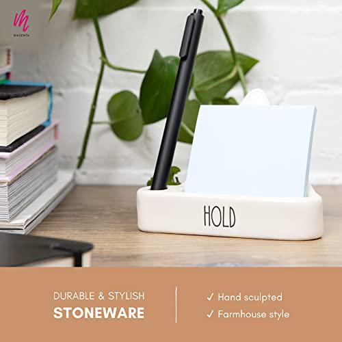 Rae Dunn by Magenta rae dunn white ceramic pen and phone holder for desktop, office decor sticky note dispenser and desk organizer with cute hand