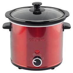 Courant Slow Cooker 3.2 Quart Crock Dishwasher Safe Stainproof Pot And Glass Lid, Round Manual Slow Cooker, Red Stainless Steel