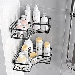 corner shower caddy, shower organizer corner shower shelf with 8  hooks,2-pack adhesive stainless steel maxiffe shower shelves