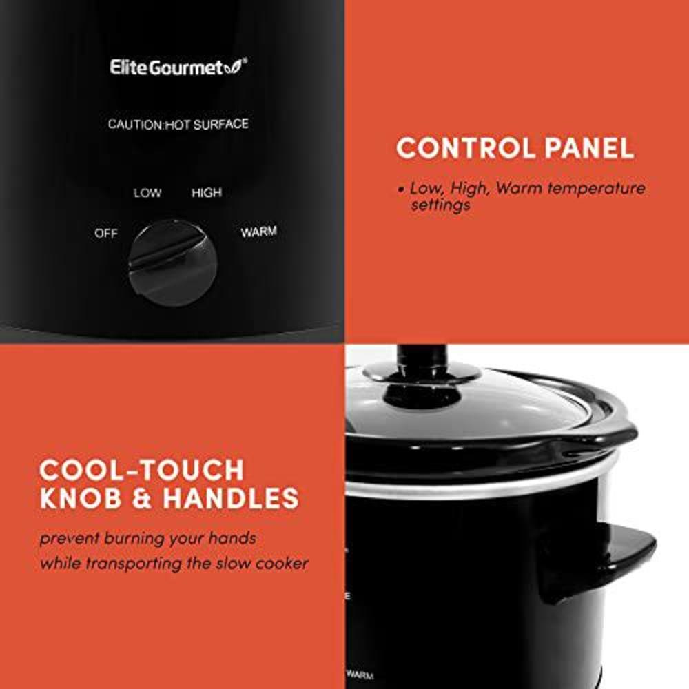 elite gourmet mst239x dishwasher-safe glass lid & ceramic pot electric slow cooker, adjustable temp, entrees, sauces, stews a