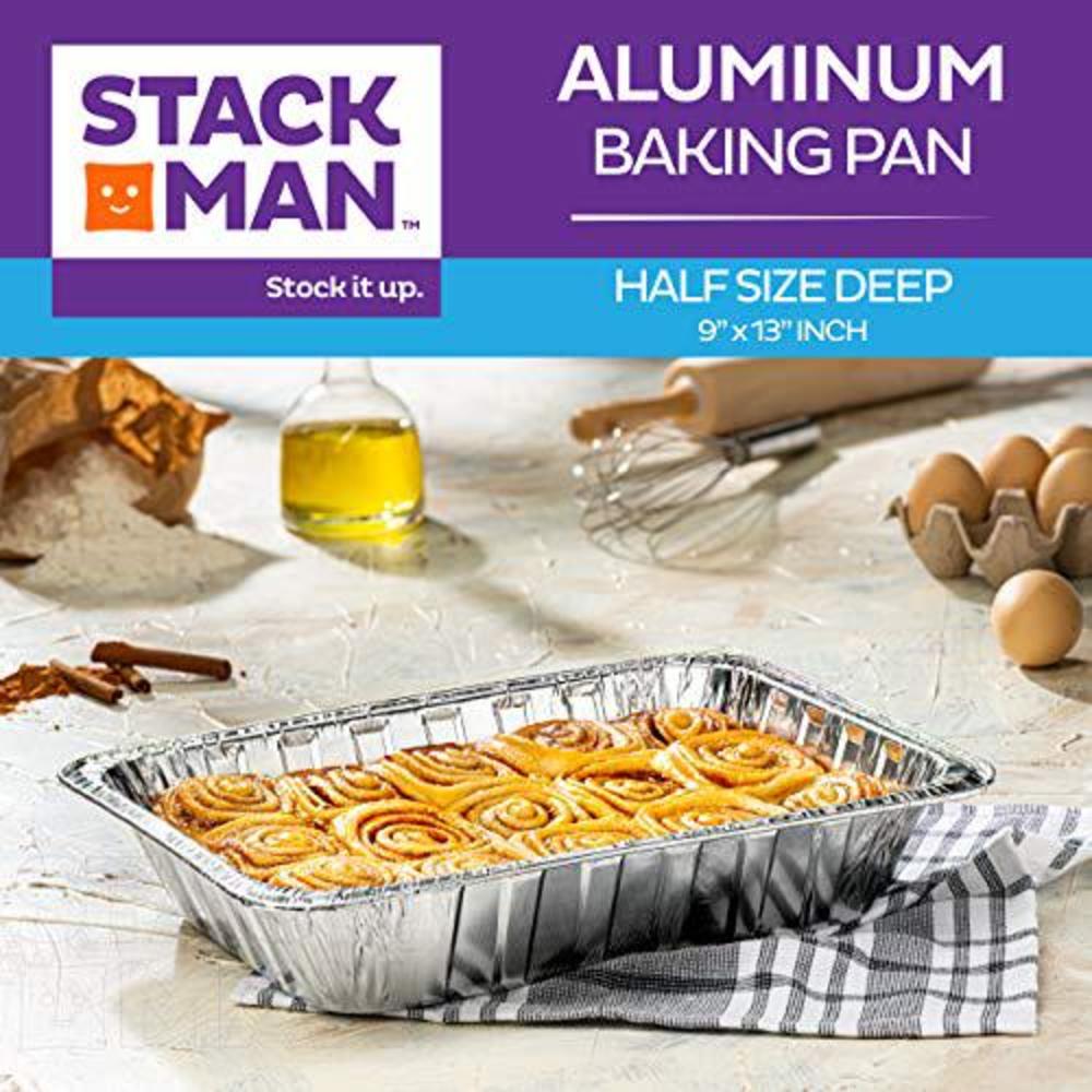 Stack Man aluminum pans 9x13 disposable foil pans [30-pack] heavy-duty baking pans, half-size deep steam table pans - tin foil pans gre