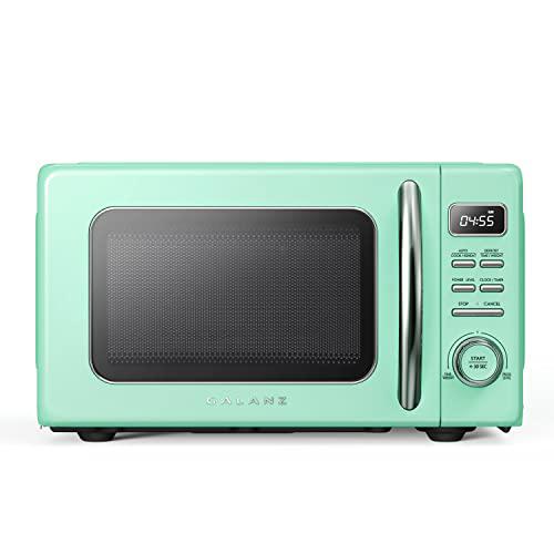 galanz glcmkz07gnr07 retro countertop microwave oven with auto cook & reheat, defrost, quick start functions, easy clean with