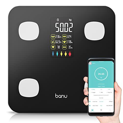 banu digital body scales for weight, fat, quick visible 8 body composition analyzer large display, fitness, bathroom scale wi