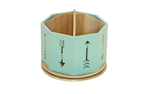 Designstyles spinning desktop stationary organizer - decorative wooden rotating pen and pencil cup - 4 compartment teal desk and table top