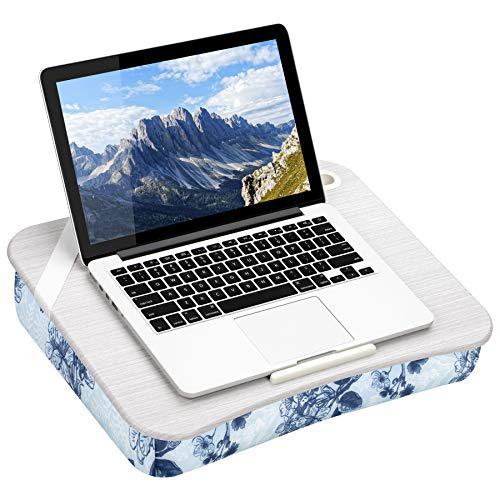 lapgear designer lap desk with phone holder and device ledge - blue blossoms - fits up to 15.6 inch laptops - style no. 45433