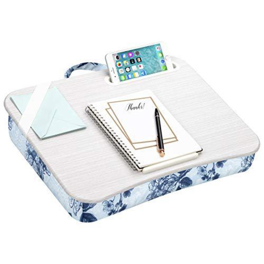 lapgear designer lap desk with phone holder and device ledge - blue blossoms - fits up to 15.6 inch laptops - style no. 45433