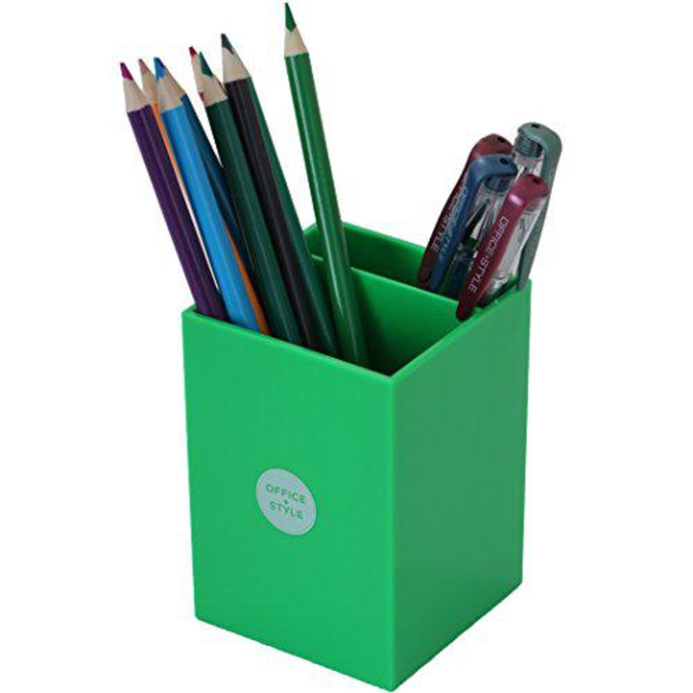 office style square pen pencil ruler holder cup desktop stationery organizer, green