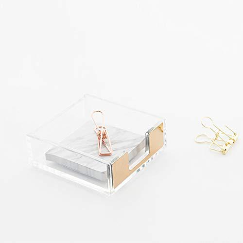 NatSumeBasics clear acrylic gold sticky note holder 5mm super thick post a note dispenser, 3.5x3.3 inch memo cube organizer for office home