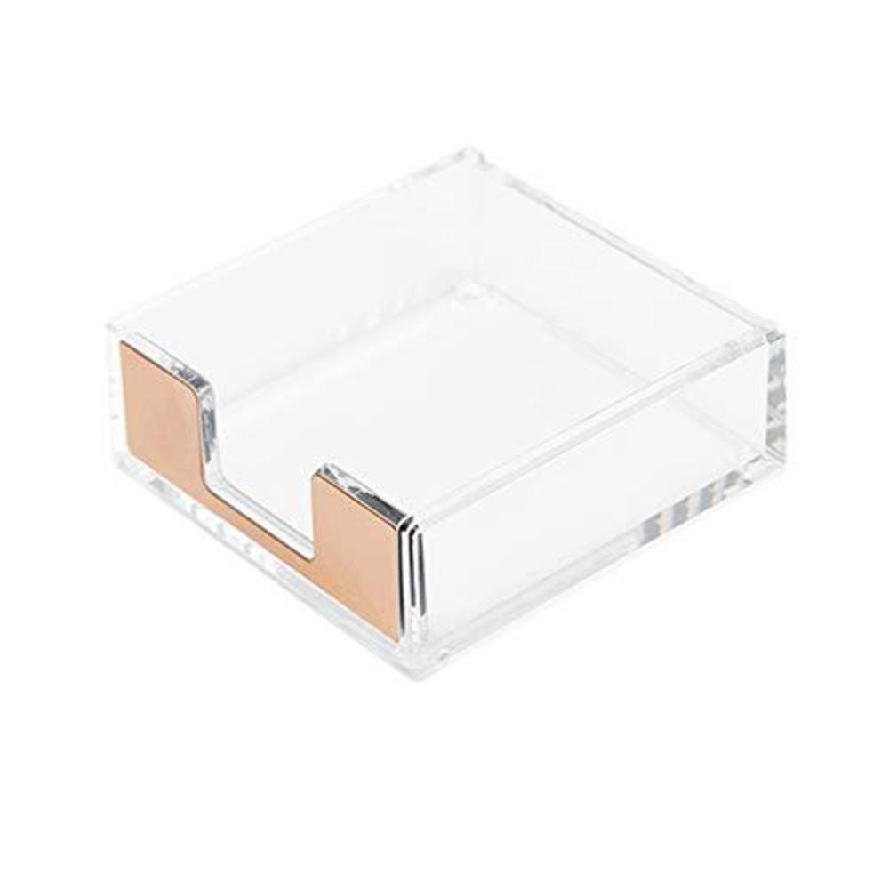 NatSumeBasics clear acrylic gold sticky note holder 5mm super thick post a note dispenser, 3.5x3.3 inch memo cube organizer for office home