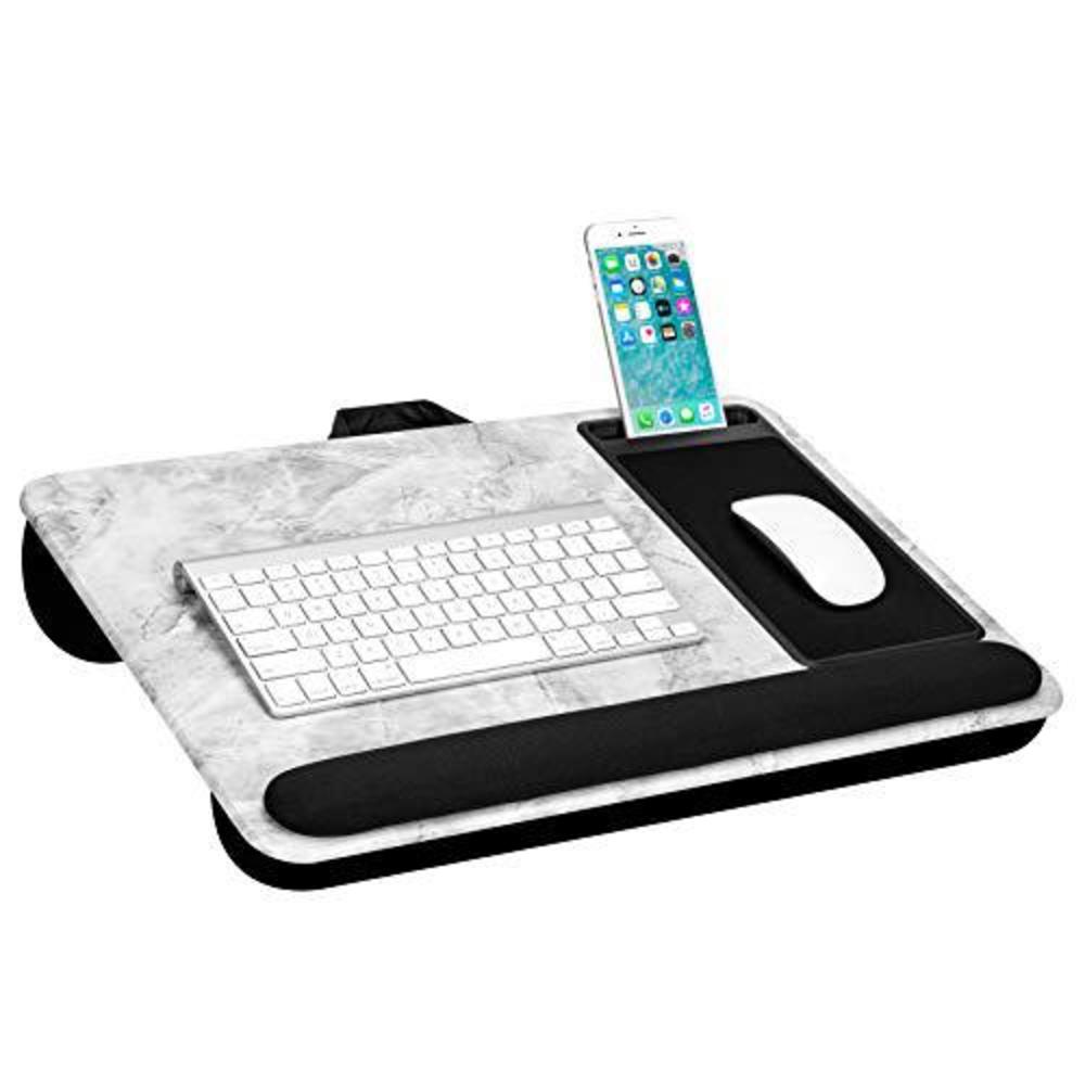 lapgear home office pro lap desk with wrist rest, mouse pad, and phone holder -white marble - fits up to 15.6 inch laptops - 