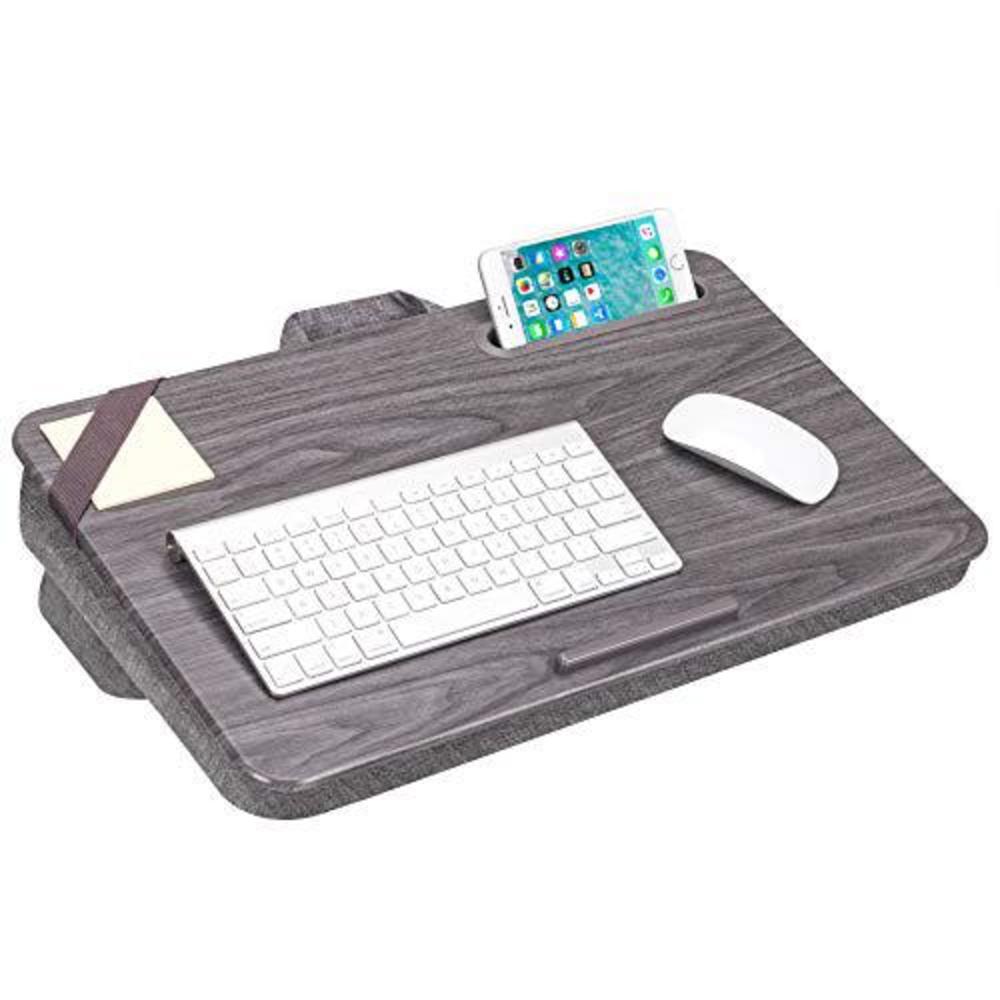 lapgear elevation lap desk with booster cushion -gray woodgrain - fits up to 17.3 inch laptops - style no. 87965