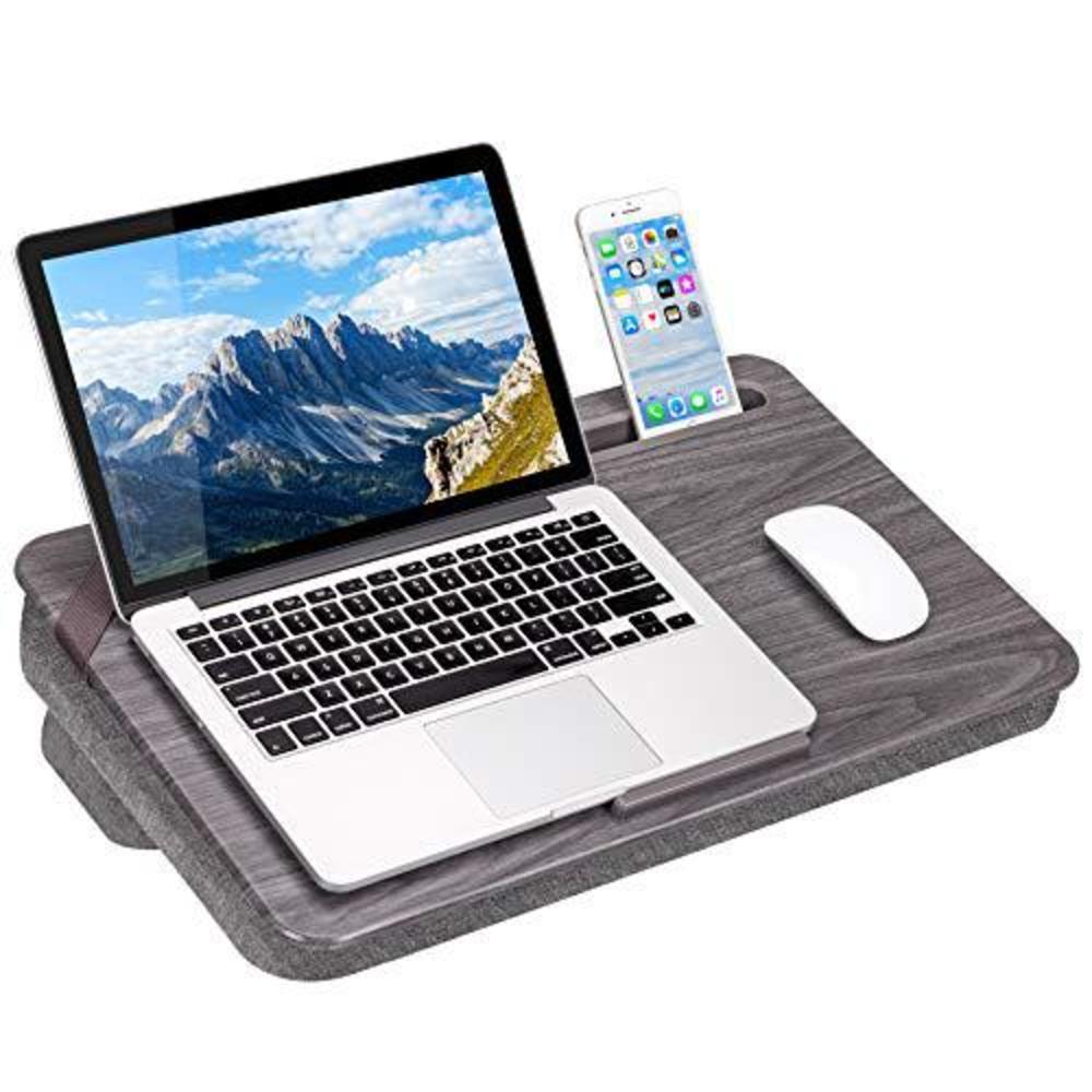 lapgear elevation lap desk with booster cushion -gray woodgrain - fits up to 17.3 inch laptops - style no. 87965
