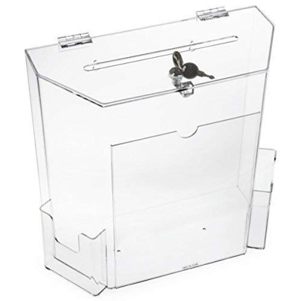 My Charity Boxes charity donation acrylic ballot box w/display frame, lock & 2 pockets, wall mounting or tabletop (clear, small)