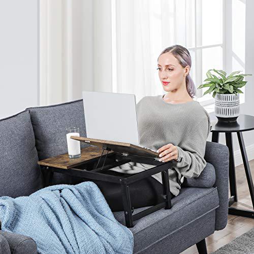 songmics laptop desk for bed or sofa with adjustable tilting top, breakfast serving tray with height adjustable folding legs,