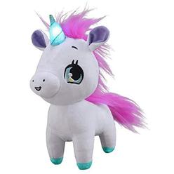 wish me pets - light up led plush stuffed animals - pink and white pinky unicorn with glowing horn