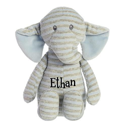 Ebba personalized naturally baby earl elephant blue and grey striped plush  stuffed animal toy with custom name