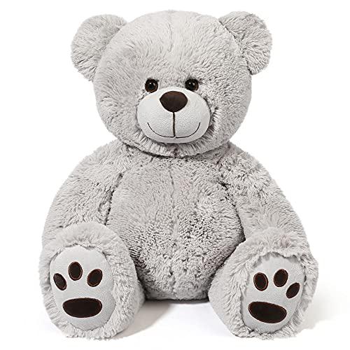 lotfancy teddy bear stuffed animal, 20 inch stuffed bear plush toy, gray, cute with footprints