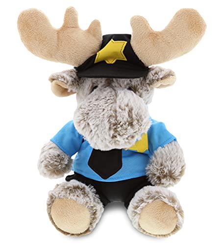 dollibu sitting moose police officer plush toy - super soft grey moose cop stuffed animal dress up with cute cop uniform & ca