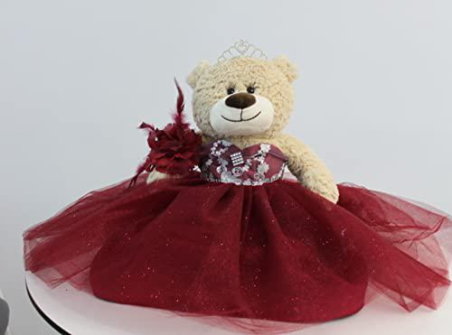 kinnex collections by amanda 20 inch quince anos teddy bear with dress (centerpiece) ~ b16632-7 (burgundy)
