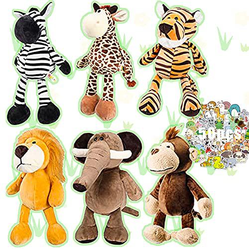 karinie 6 pieces  inch safari stuffed animals toy set lion tiger  elephant zebra giraffe monkey animal themed parties wild animals