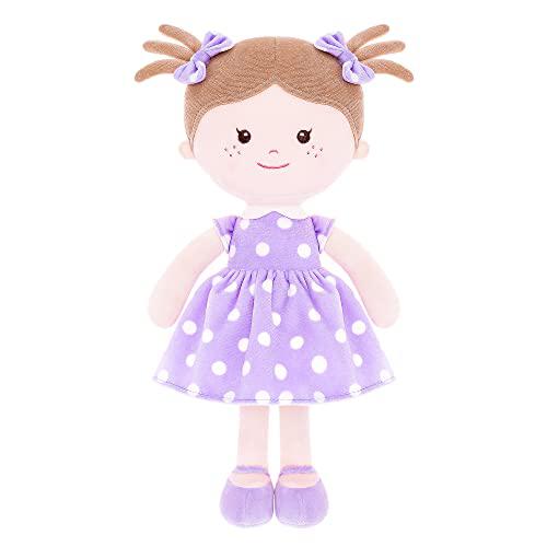onetoo plush rag doll sleeping cuddle buddy doll first baby doll soft baby doll for girls wear purple polka dot dress 14"?mil