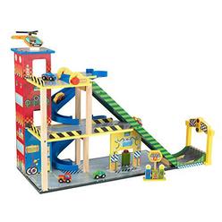 kidkraft mega ramp racing set with 5 vehicles and moving elevator, gift for ages 3+