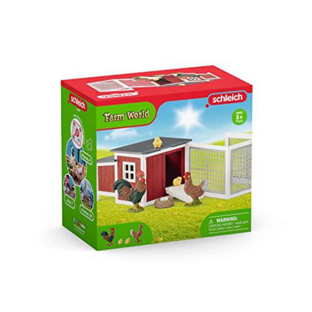 schleich farm world 8-piece chicken toy coop & farm animal toys for kids ages 3-8