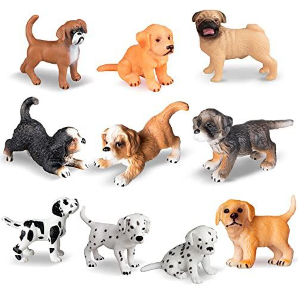 toymany 10pcs dog figurines playset, realistic detailed plastic puppy figures, hand painted emulational dogs animals toy set,