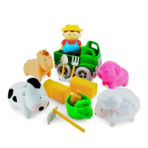 boley toddler farm animal toys - 14 pc set with farmer boy, toy truck, barn  accessories & farm animals for toddlers & kids ag