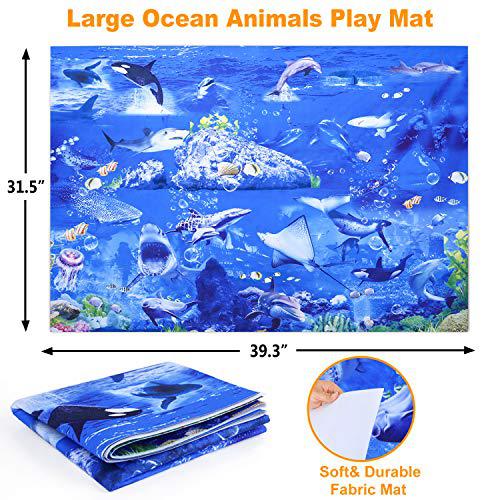 Ginmic ginmic kids ocean animals toys with large play mat , 18 pack  assorted realistic sea animal toys with carrier bag including sh