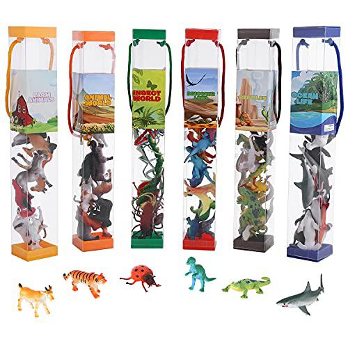 Flormoon animal figures, 74 pcs realistic mini dinosaur insect sea farm  reptile wild jungle animal toys, zoo animals playset, cake top