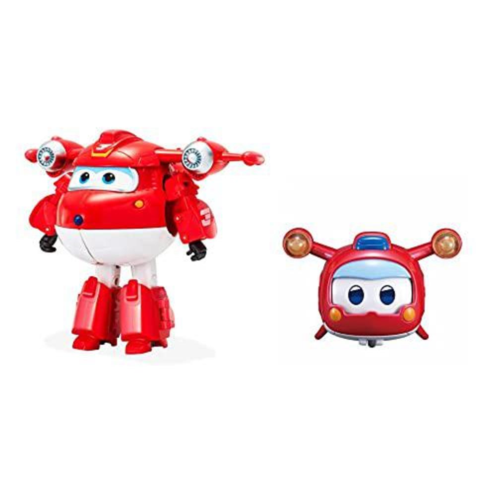 super wings - 5" transforming 2-pack supercharged jett & super pet jett airplane toys | new from season 5 | airplane to robot