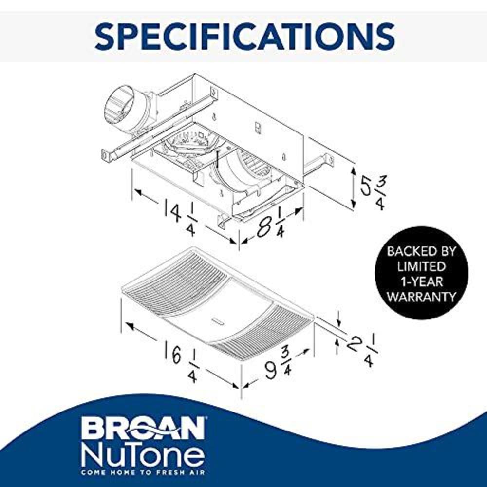 broan-nutone bhfled80 powerheat bathroom exhaust fan, heater, and led light combination, 80 cfm