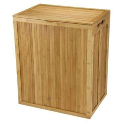 Household Essentials Folding Bamboo Laundry Hamper with Hinged Lid and Cotton Liner