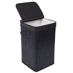 birdrock home square laundry hamper with lid and cloth liner - bamboo - black - easily transport laundry basket - collapsible