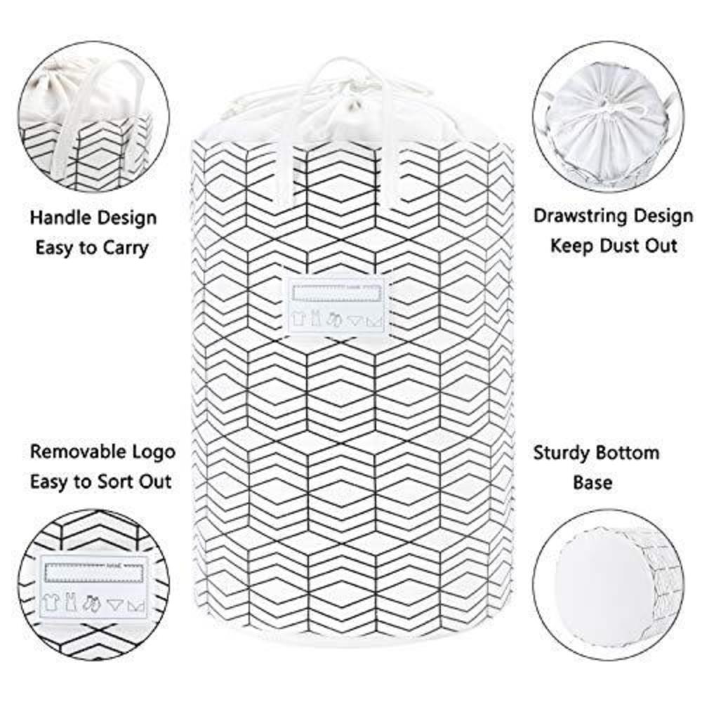 BAIHT HOME 23.6" large foldable laundry basket collapsible clothes hamper drawstring waterproof laundry hamper round cotton linen storag